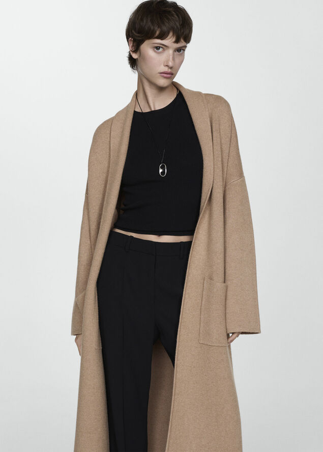 MANGO Oversized knitted coat with pockets Medium brown