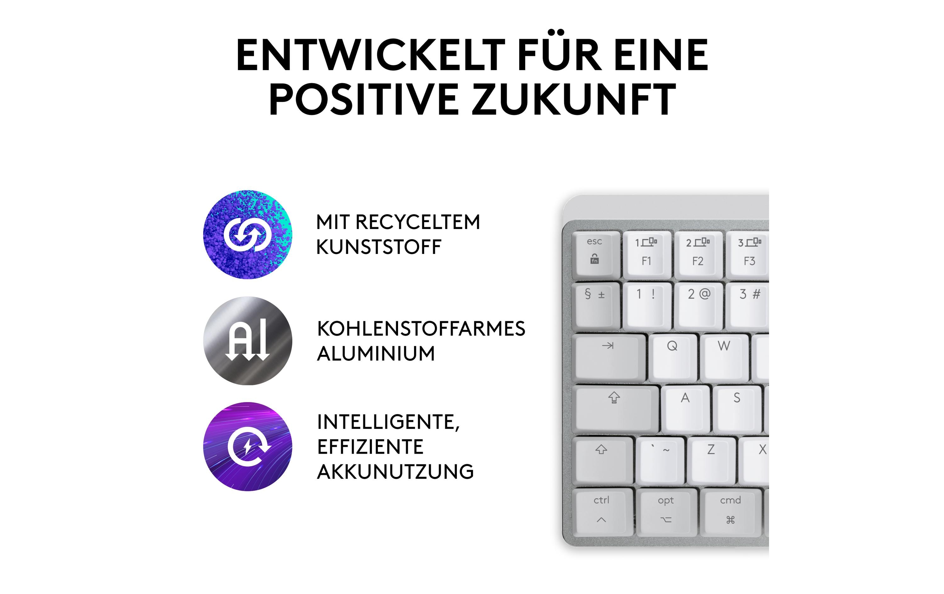 Tastatur MX Mechanical Mini for Mac pale grey<br>Für Mac optimierte kompakte, kabellose Business-Tastatur mit mechanischen Tasten