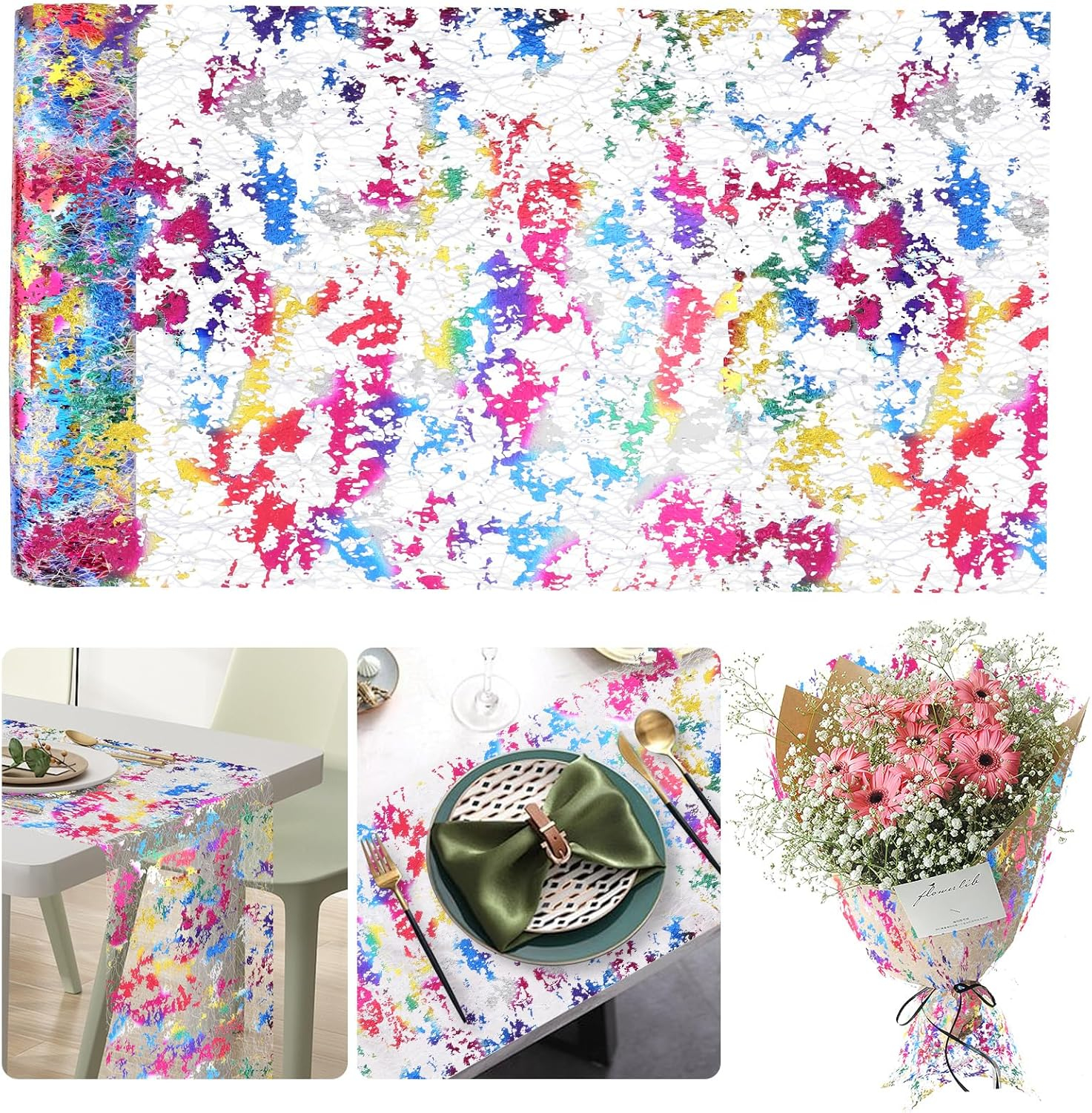 (5mx29cm) Metallic Tischläufer Glänzendes Party Deko Tischtuch Zuschneidbare Tischsets - Bunt