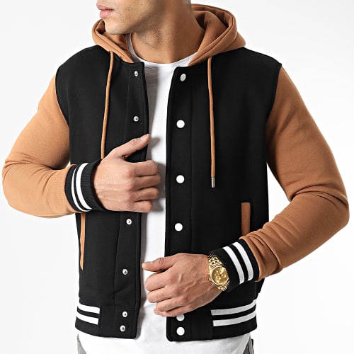 Veste Teddy A Capuche 1858 Noir Camel