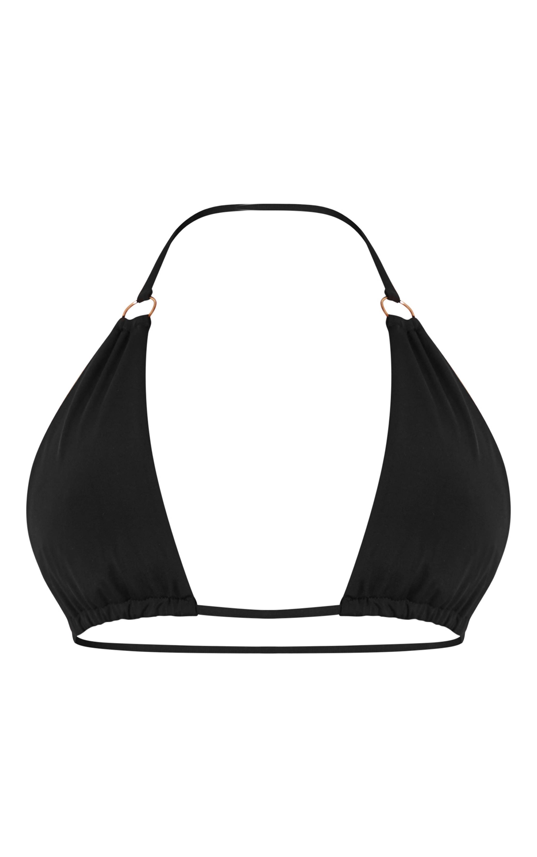 Noir Haut De Bikini Triangle À Apex Haut Avec Mini Anneaux