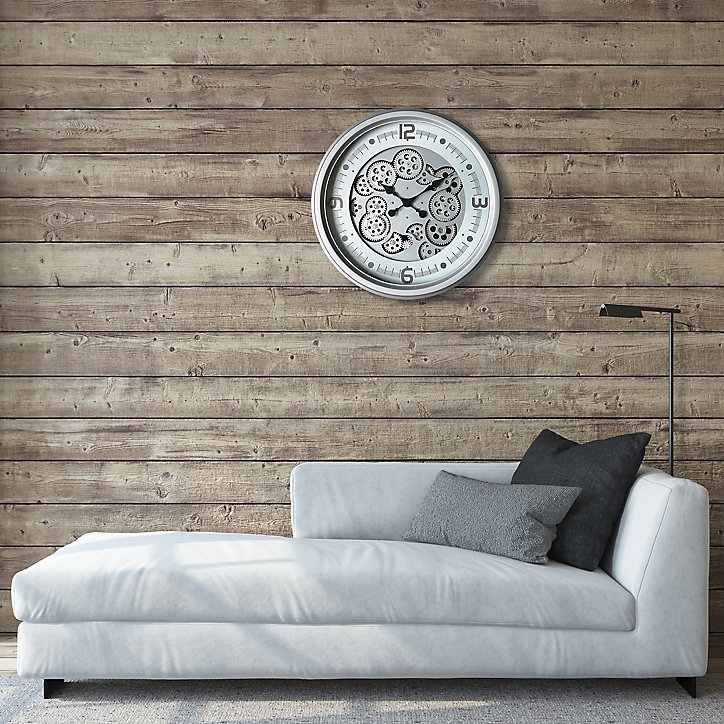 Horloge murale mecanique moderne argenté Ø52 cm