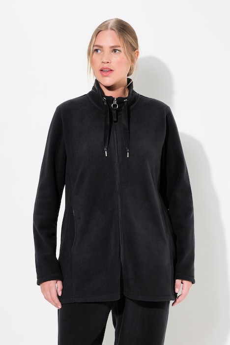 Loungewear-Fleecejacke, Stehkragen, Satinband, recycelt