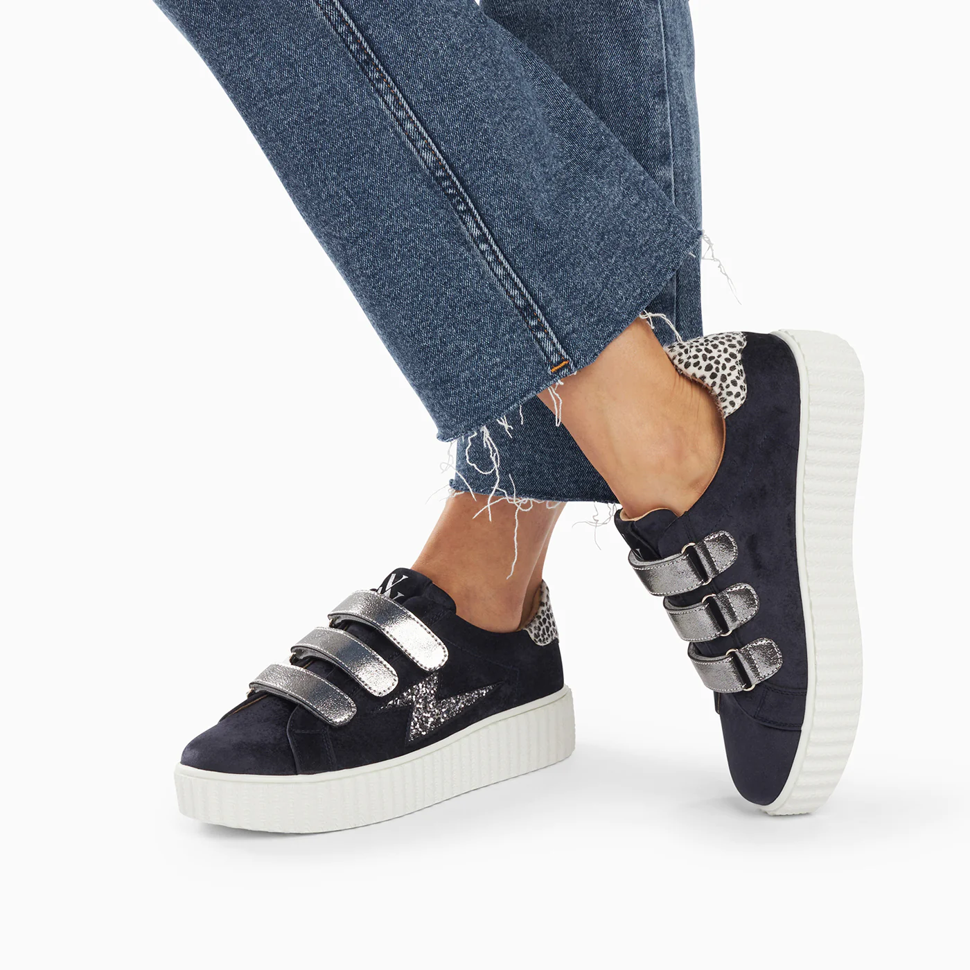 Sneakers-Baskets éclair Maëlle bleu et anthracite à scratchs