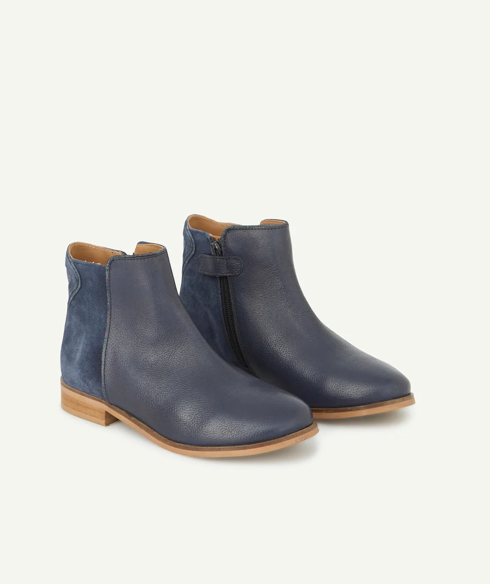 BOTTINES BLEU MARINE FILLE EN CUIR AVEC FANTAISIE BRILLANTE