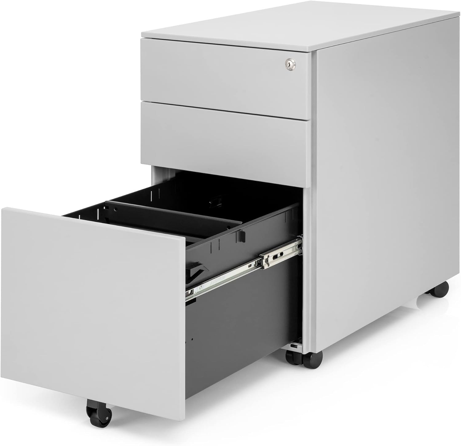 Ergotopia Rollcontainer grau - abschließbarer Bürocontainer für Schreibtisch 60x39x52 cm (HxBxT) - Büro Container mit 3 Schubladen - Schreibtischcontainer abschließbar