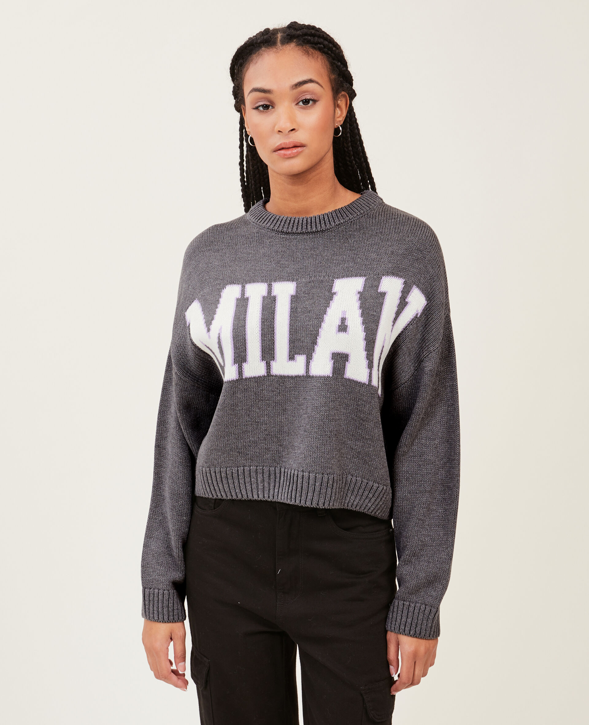 Pull court en maille - Gris clair