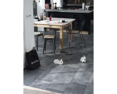 Elara PVC vloer, tegellook, zilver, 200 cm breed (per meter verkocht)