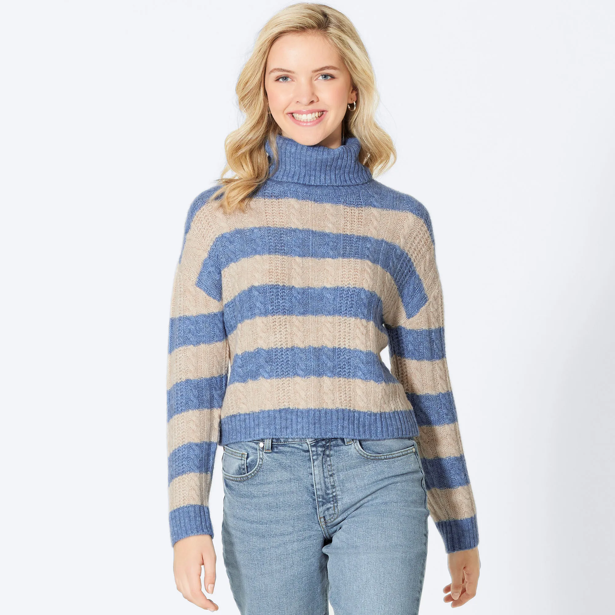 Damen-Pullover mit Rollkragen und Zopfmuster