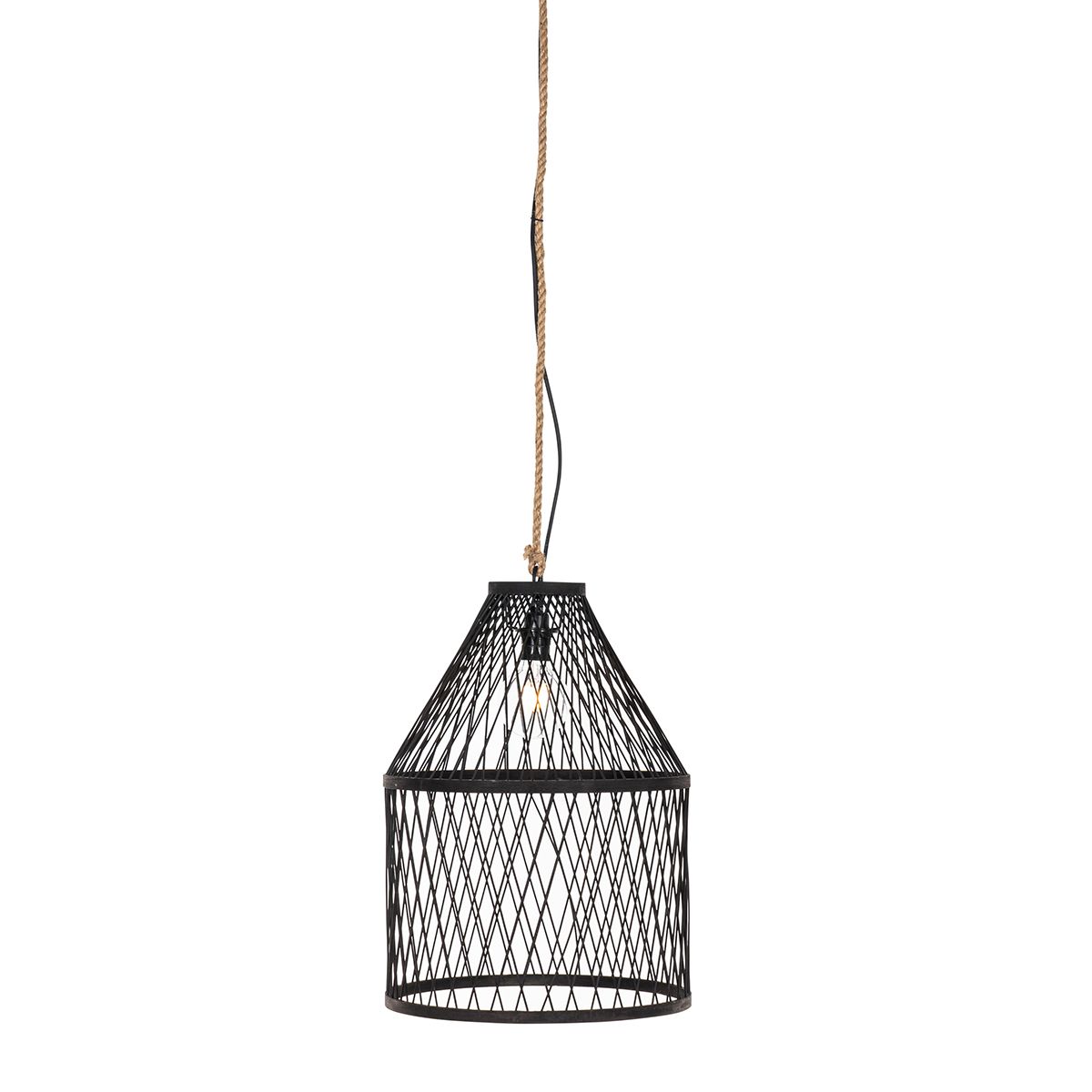 Landelijke buiten hanglamp zwart rotan 40x55 cm - Calamus