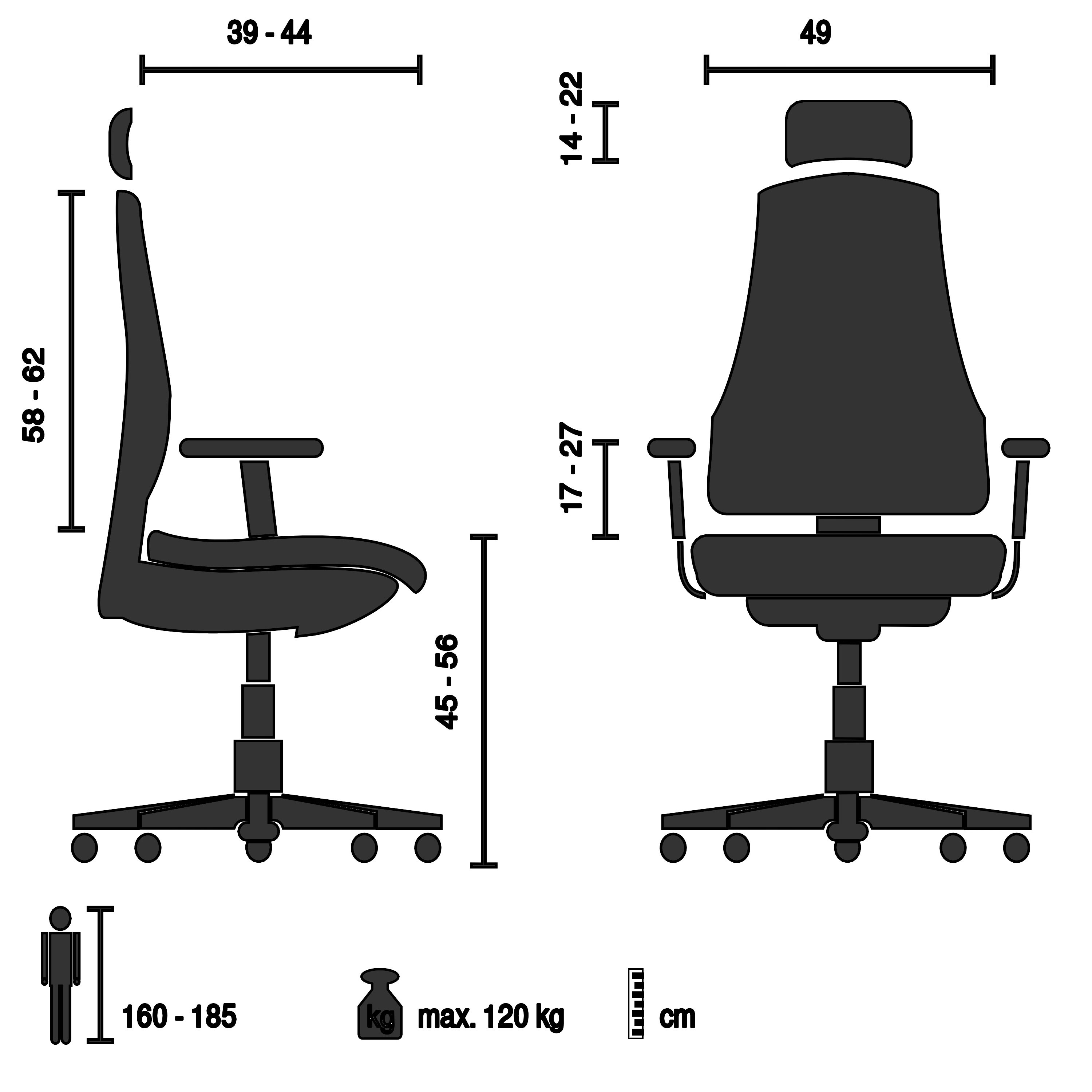 Luxus Chefsessel ERGOHUMAN GEN2 Stoff mit Armlehnen (höhenverstellbar) hjh OFFICE