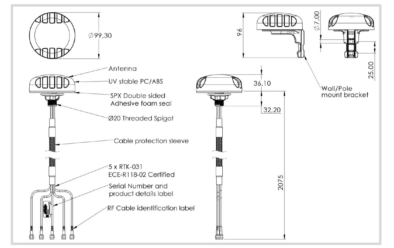 5G/LTE-Antenne USL-1007340 SMA 6 dBi Rundstrahl<br>USL-1007340 Robuste 5-in-1-Fahrzeugantenne