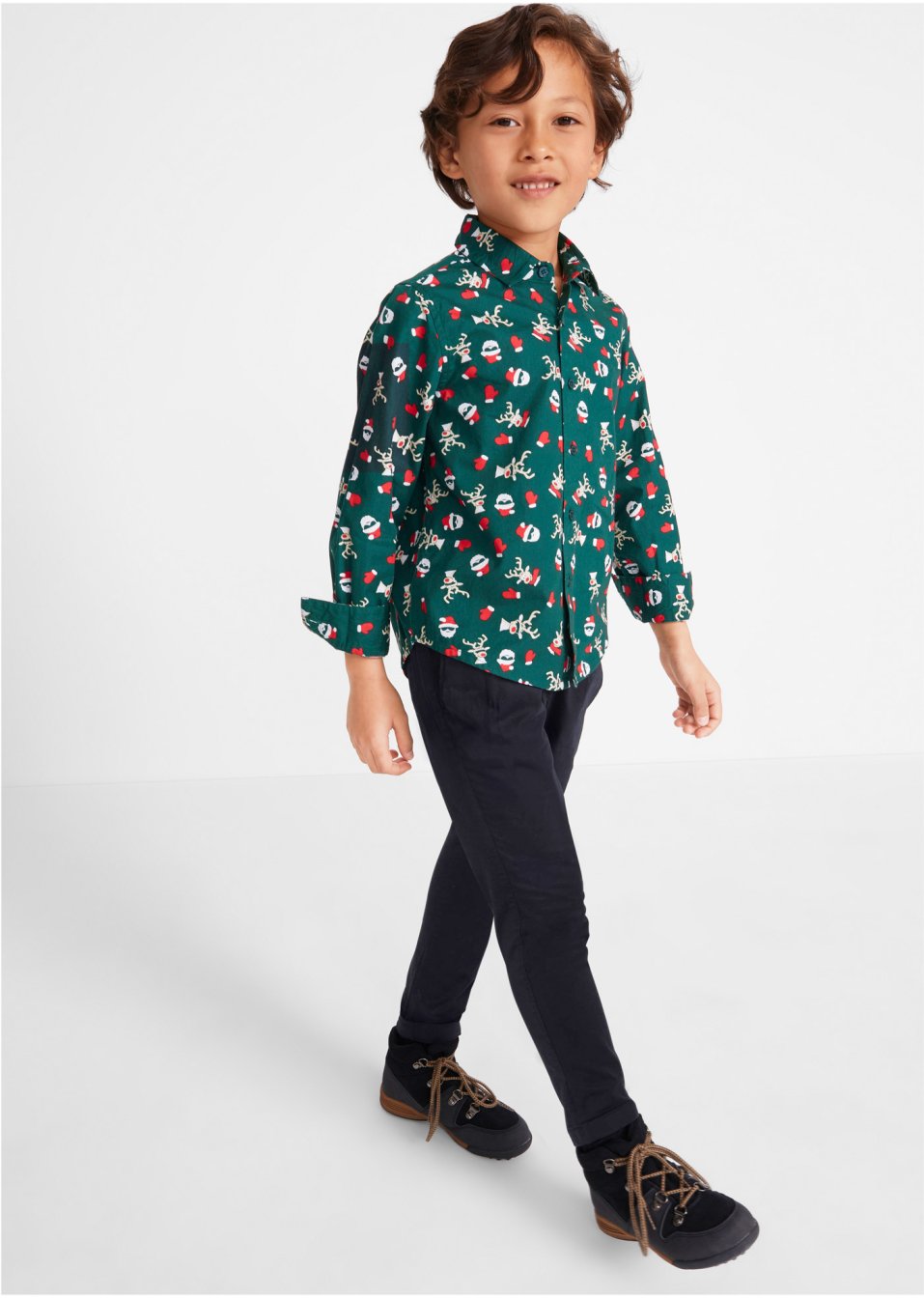 Chemise garçon manches longues avec motifs de Noël, Slim Fit