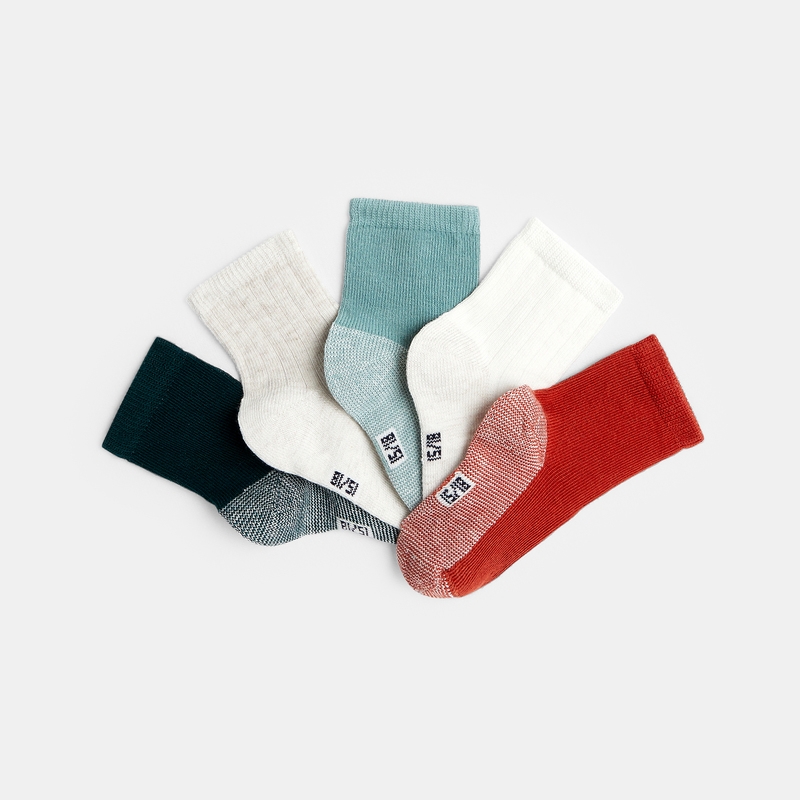 Chaussettes unies semelles rayées (lot de 5) vertes bébé garçon