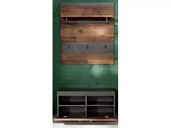 Ensemble meuble d'entrée 2 pièces mélaminé chêne foncé et gris Orcel