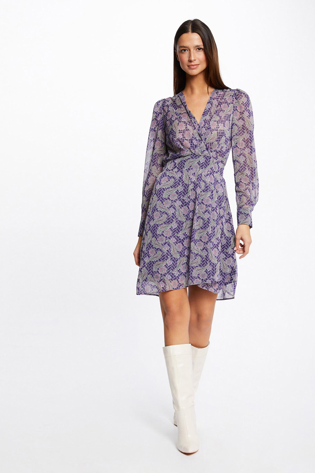 Vestido evasê com estampa paisley - Roxo