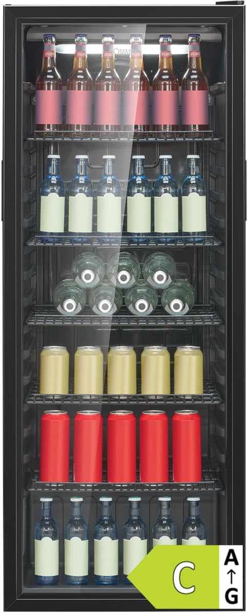 Bomann® Kühlschrank mit Glastür | Energieklasse C | 143cm | Getränkekühlschrank 2-12°C | MultiAirflow | 5 Gitterablagen | Türanschlag wechselbar | 236L | Flaschenkühlschrank | KSG 7292 schwarz