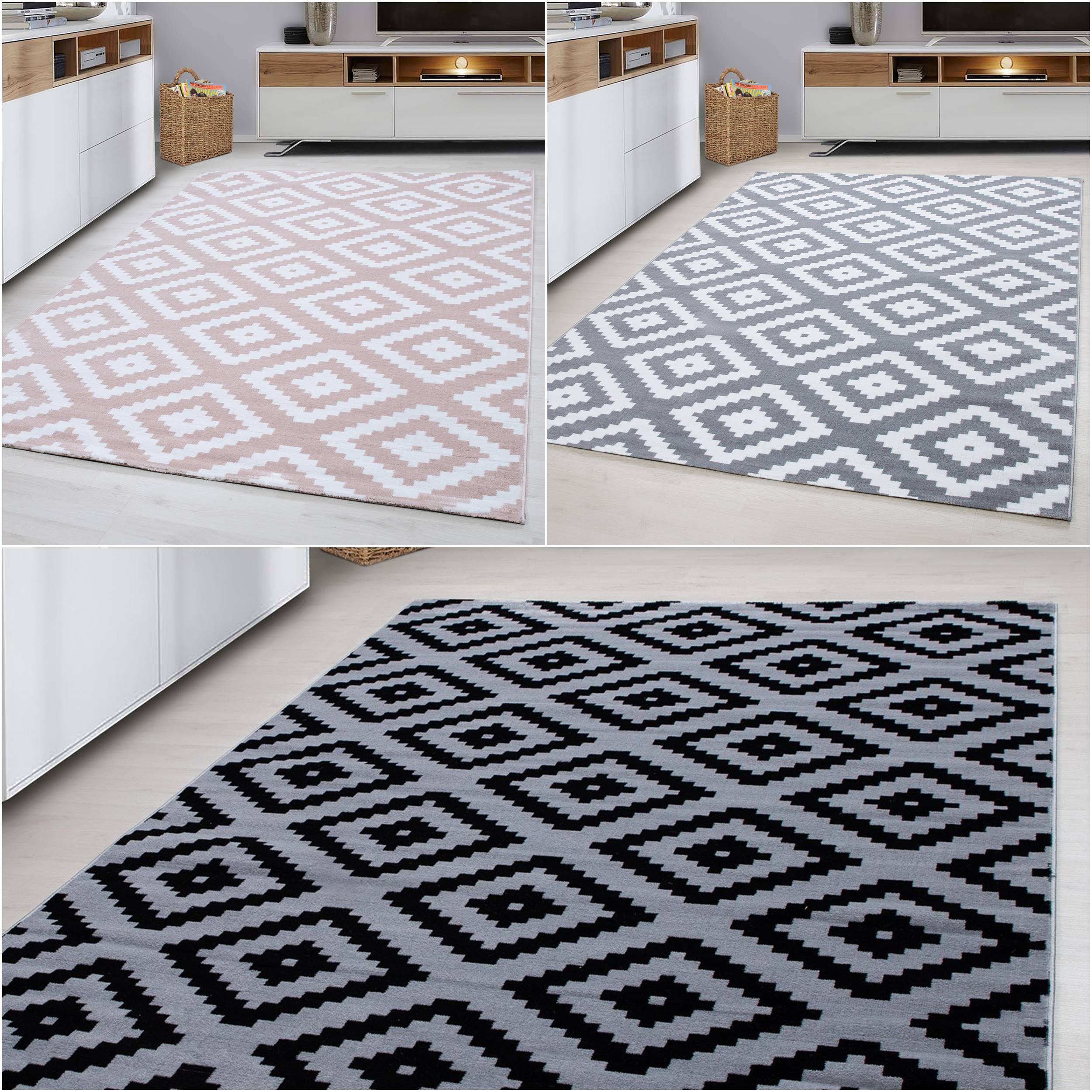 Wunderschöne Designer Teppich Modern Wohnzimmer Raute Design Karo Muster