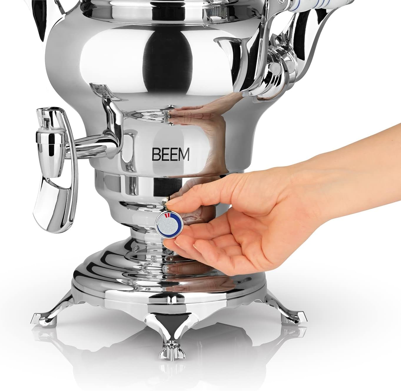 BEEM ODESSA + Samowar - 3 l | Edelstahl | Türkischer Teekocher elektrisch | 1800 W| 1 l Edelstahl-Teekanne mit Sieb | 3 l Wasserkocher | NEU: Dispenser mit Einhand-Bedienung