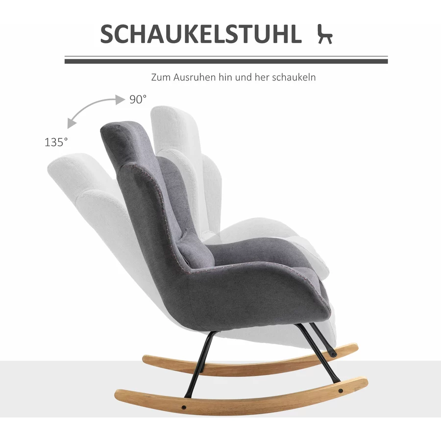 HOMCOM Schaukelstuhl mit gebogener Rückenlehne dunkelgrau, schwarz, holzfarbe