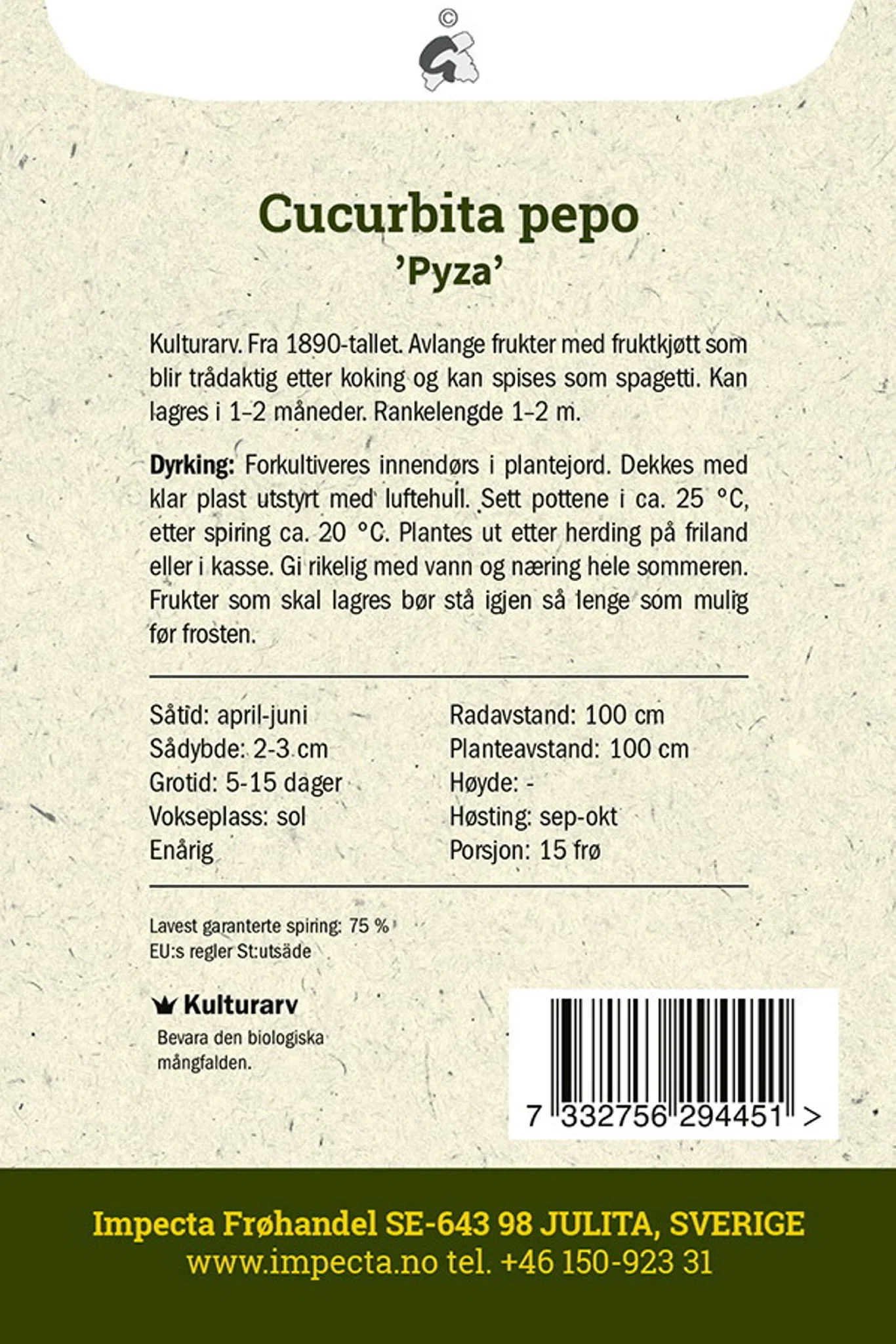 Cucurbita pepo 'Pyza' Spagettigresskar 'Pyza'