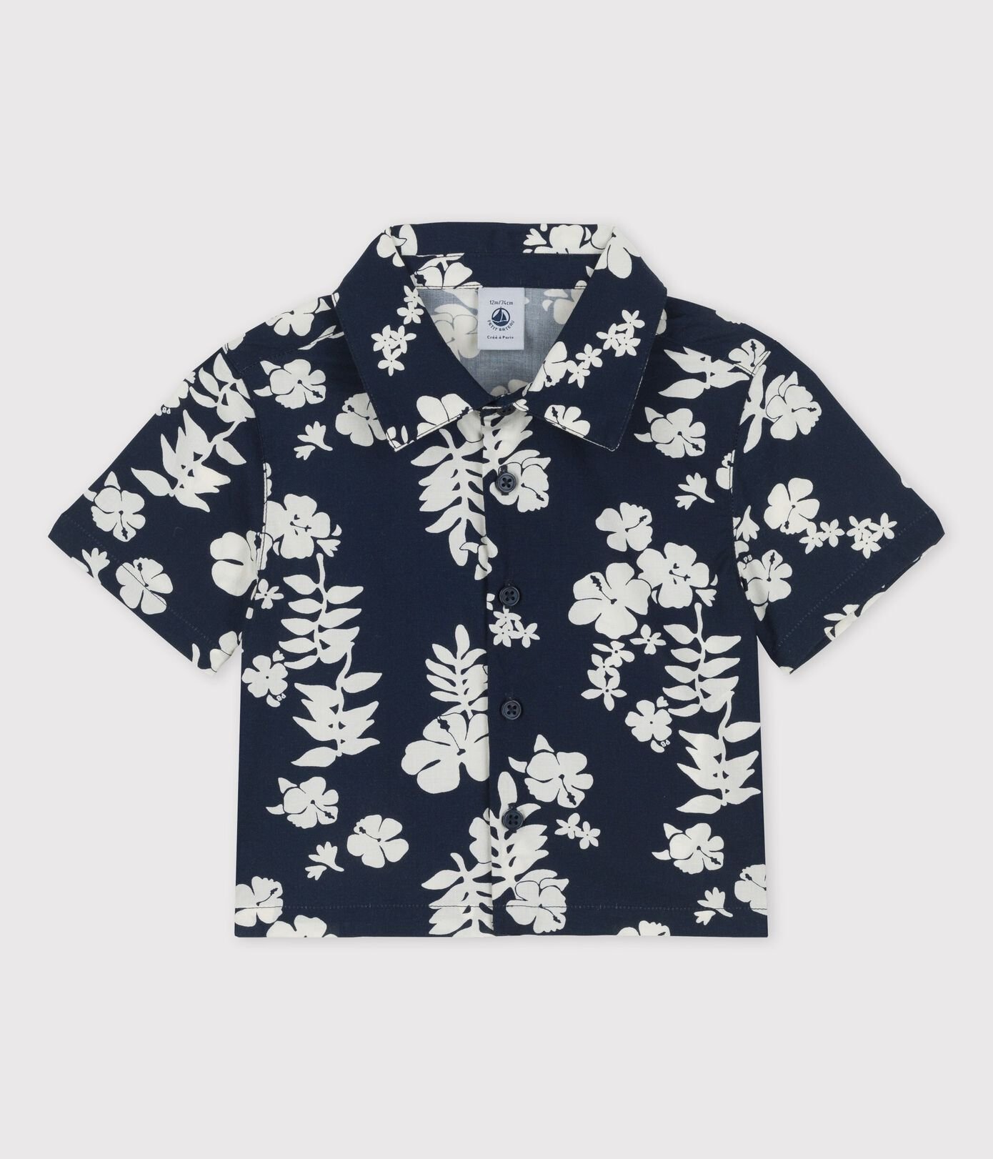 Chemise manches courtes imprimée Hawaï en popeline bébé
