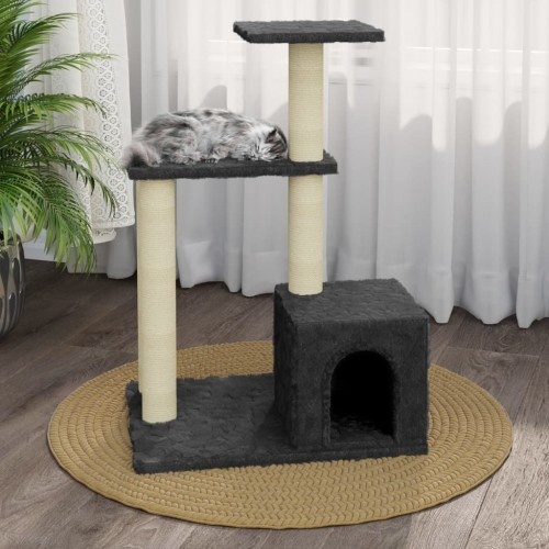 Arranhador para gatos Vidaxl com casinha, cinza escuro