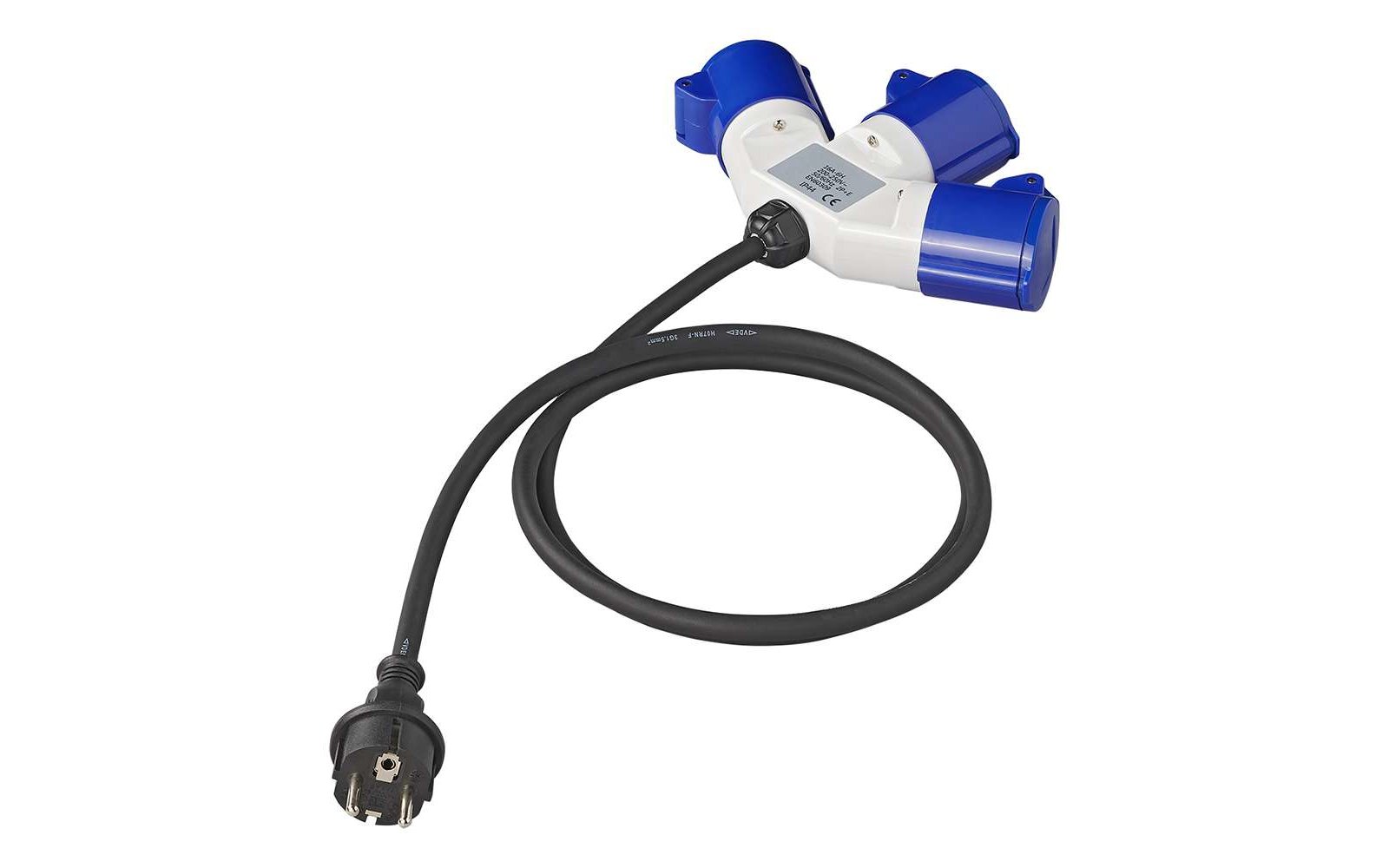 PAT Adapterkabel 150 cm 3 x 2,5 mm² von Schuko Stecker nach 3 x CEE