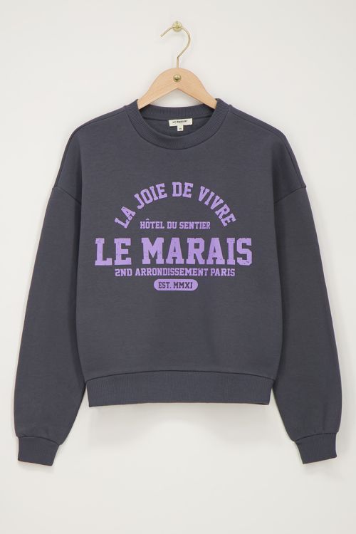 Donkergrijze sweater la joie de vivre