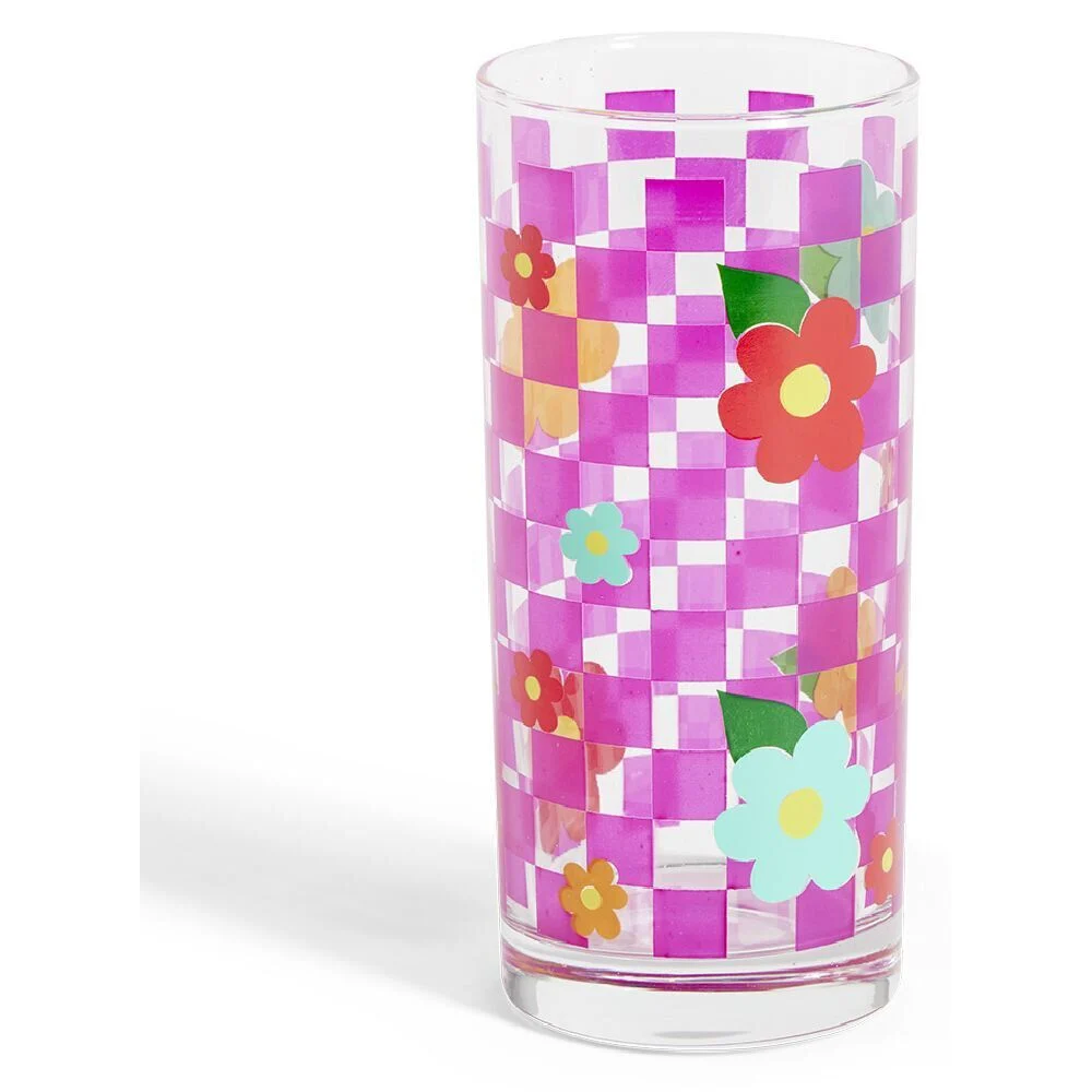 Lot de 3 verres motif fleurs et carreaux 290ml