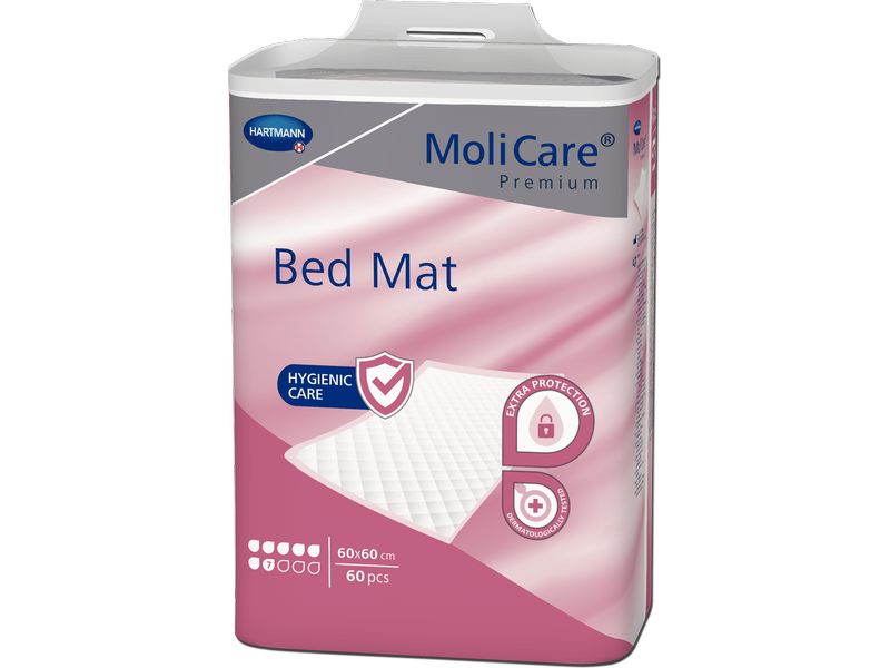 MoliCare Bed Mat 7 60 x 60 cm, 60 Stück Bettschutzeinlage mit einem Saugkörper aus weichen Zellstoffflocken