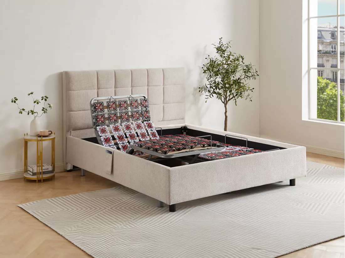 Sommier électrique de relaxation déco 2x65 plots - 2 x 80 x 200 cm - Tissu - Beige - PITUS de YSMÉE