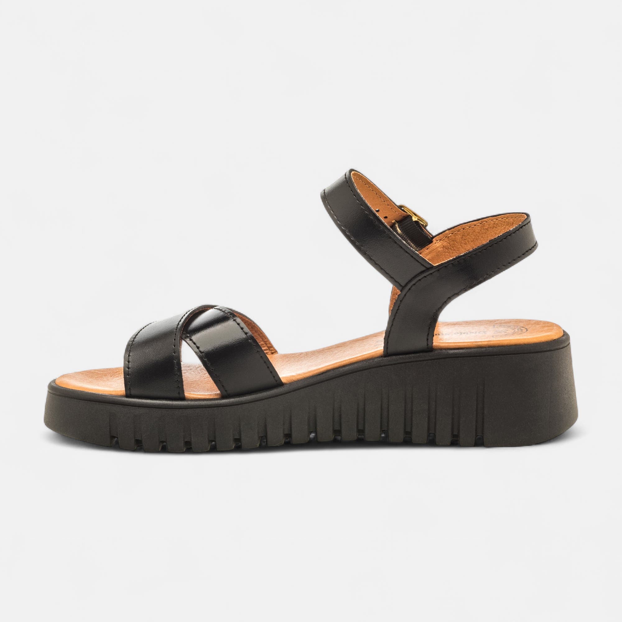 Sandales à talon compensé Femme en cuir noir