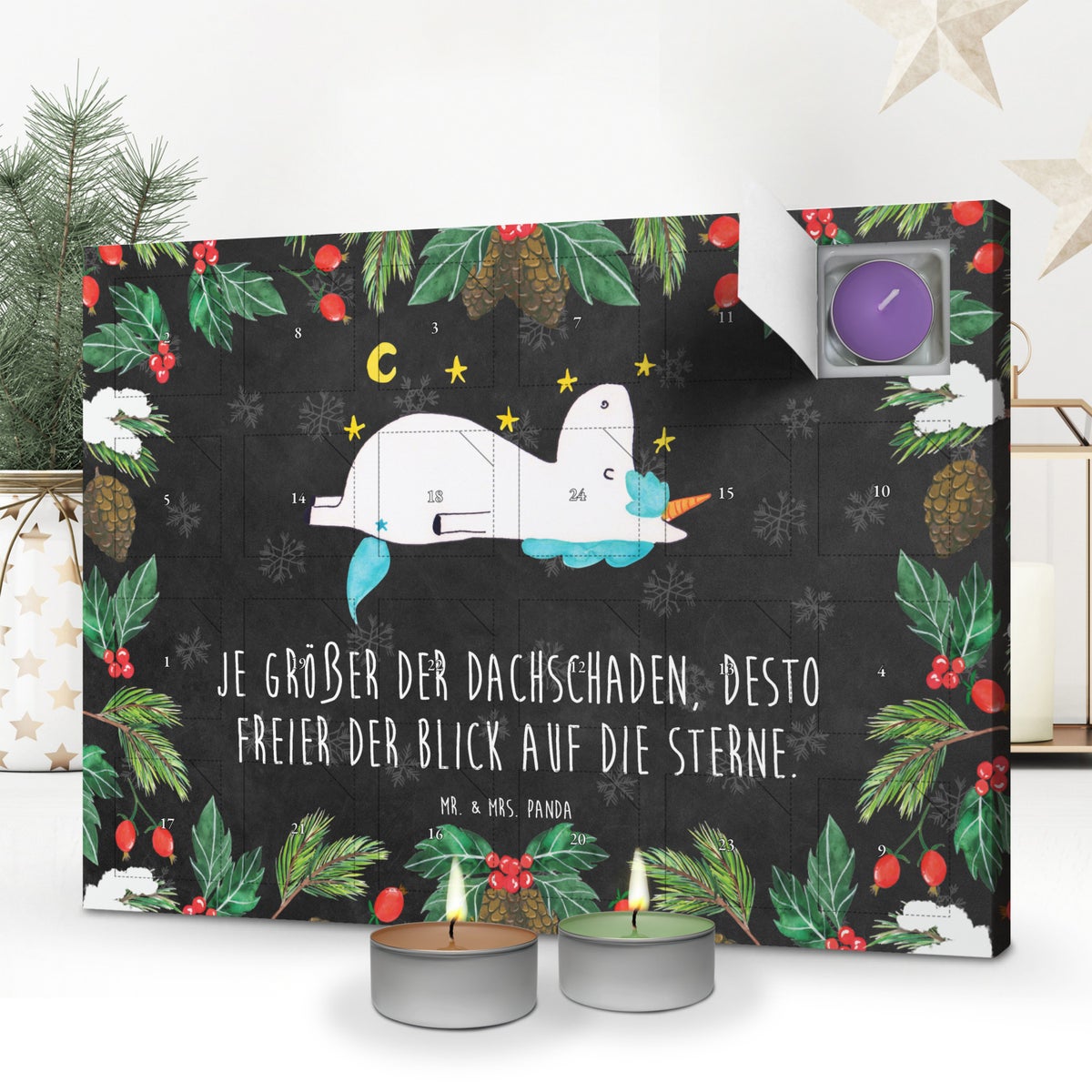 Mr. & Mrs. Panda Geurkaars Adventskalender Eenhoorn Sterrenhemel - Zwart