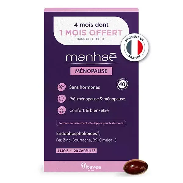 Manhaé Menopausa - Ácido Fólico, Ômega 3 - 120 Cápsulas - 4 meses