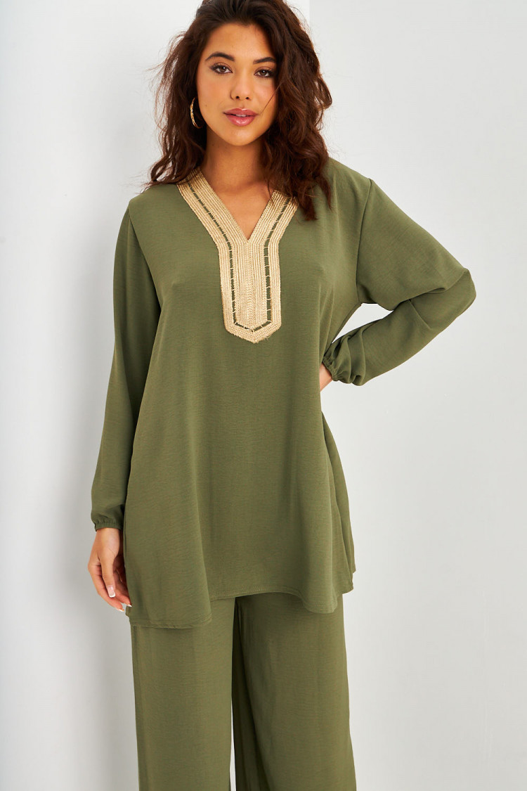 Ensemble 2 pièces tunique + pantalon kaki
