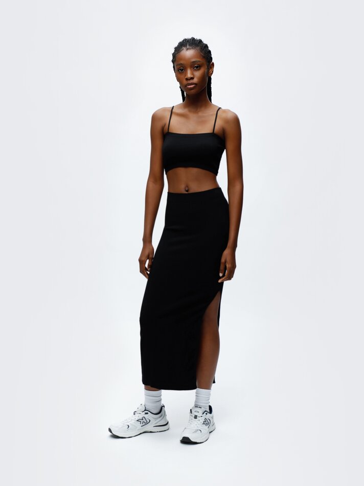 Top cropped sem costura - Preto