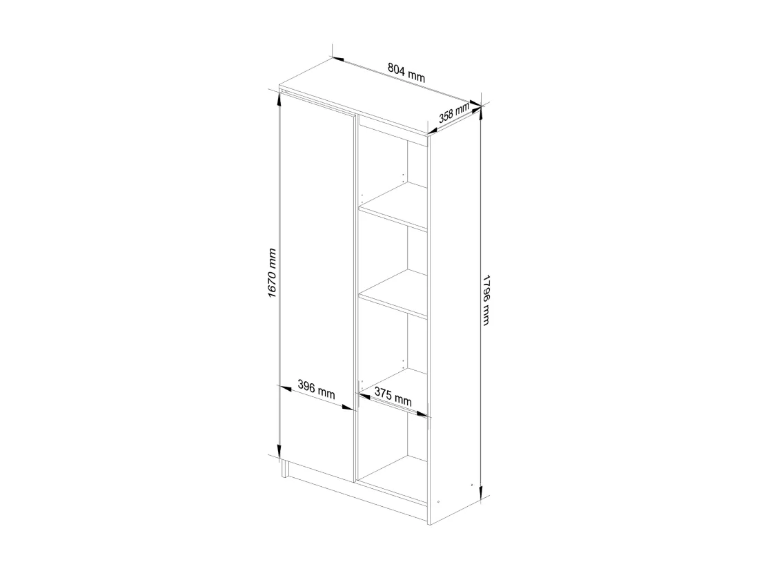 Bibliothèque de bureau AKORD R80 Chêne Sonoma 80 cm 1 porte façade Chêne Sonoma mat 8 étagères 80x35x180 cm