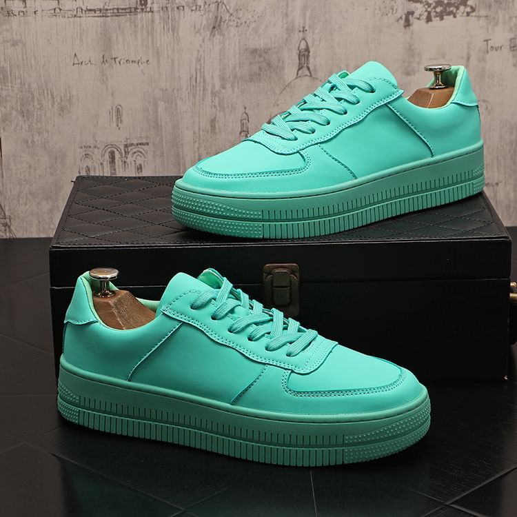 Mr Ozera - Platform Plain Lace-Up Faux Leather Sneakers