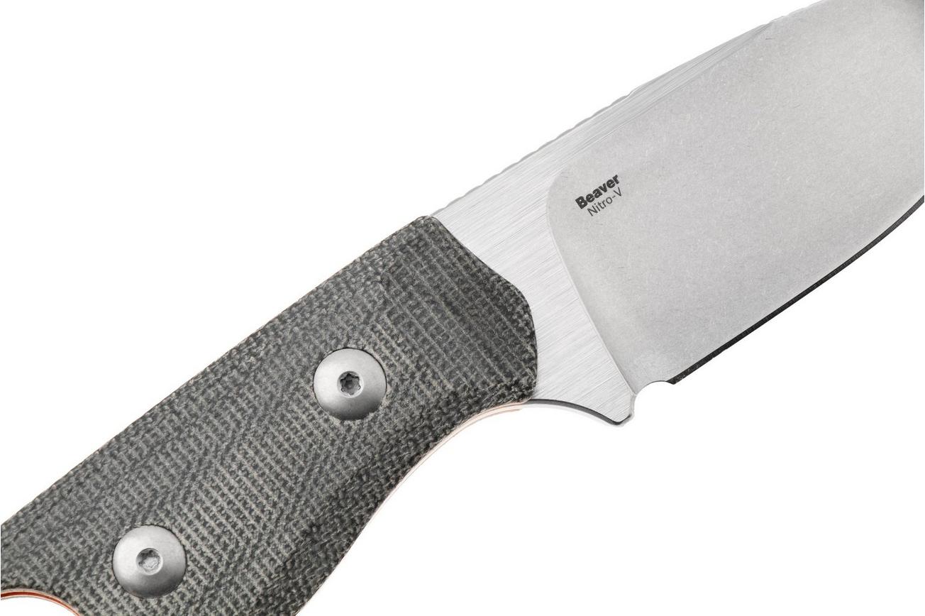 Kizer Beaver 1078A2 Stonwashed Nitro-V, Black Micarta, vaststaand mes