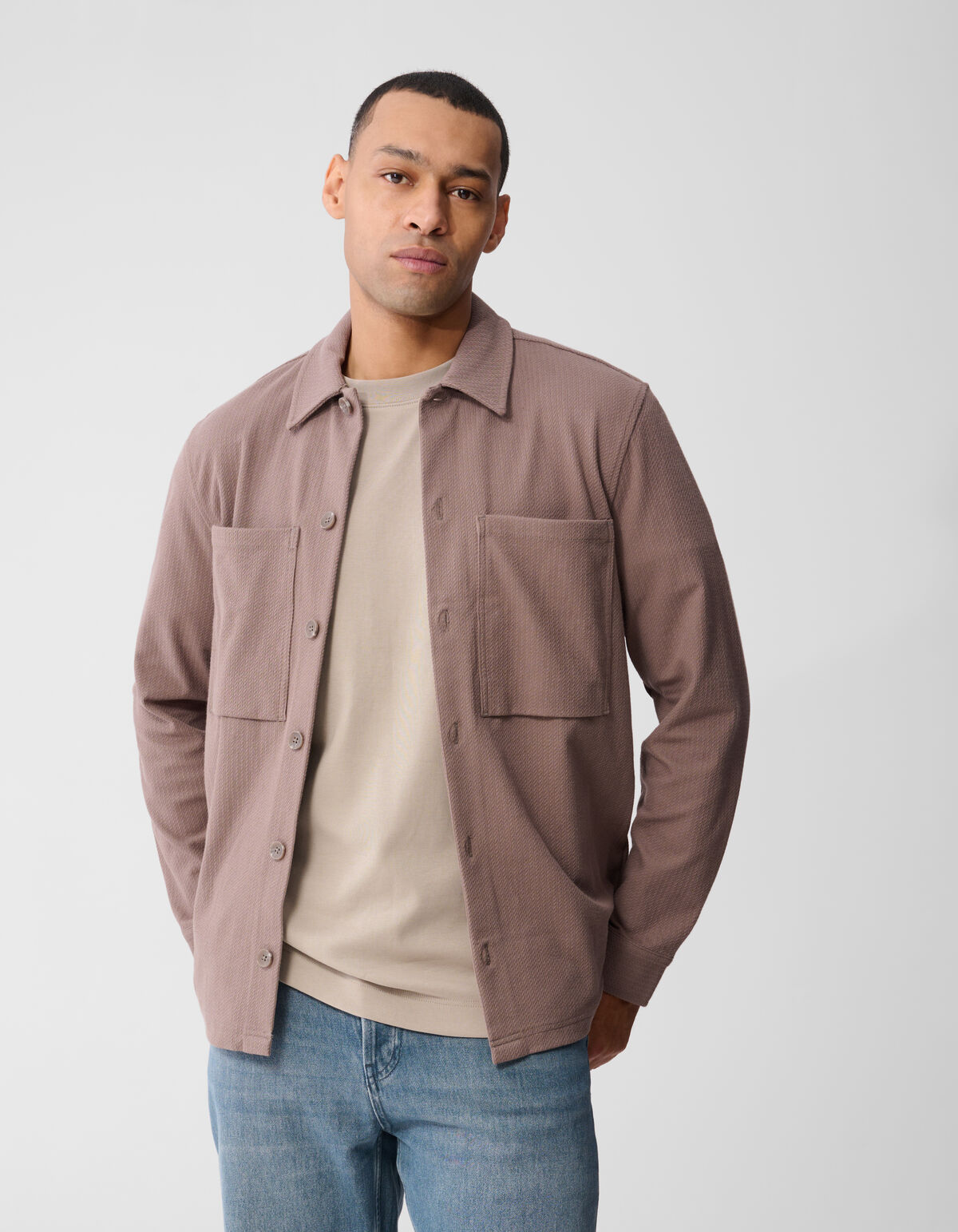 Structuur Overshirt Lichtbruin