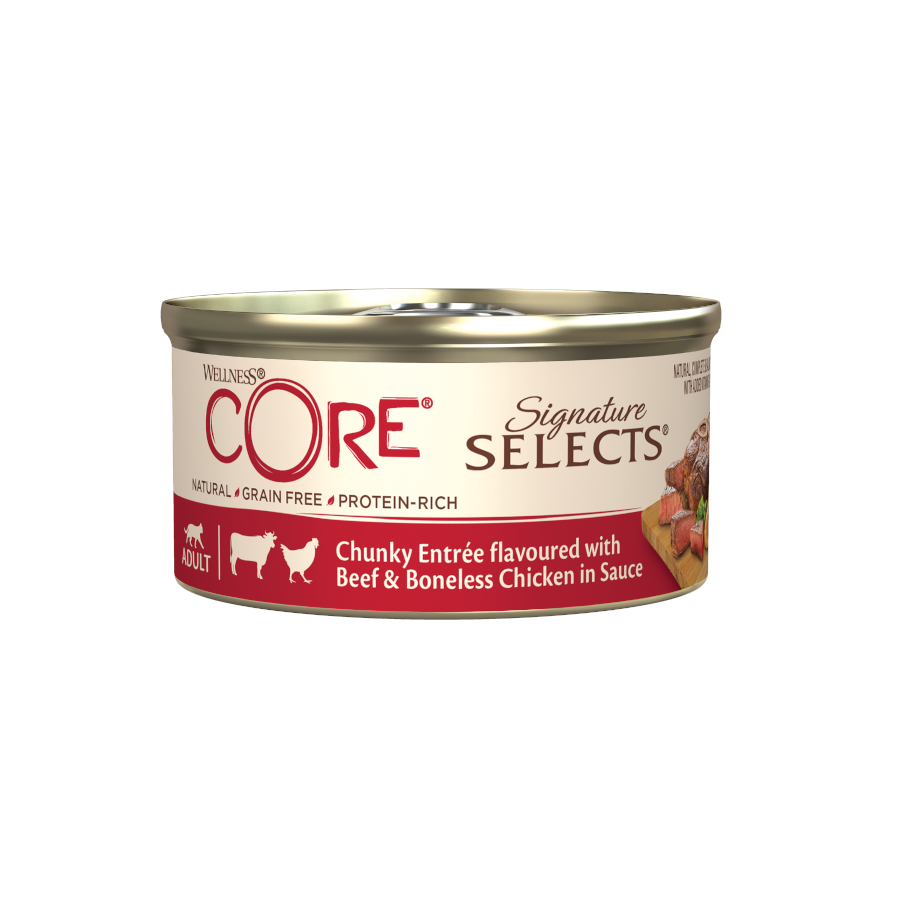79g Wellness Core Carne Pedaçosa e Frango em Lata para Gatos