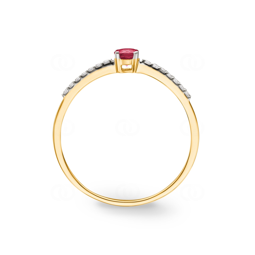 Damenring 750/18 K Gelbgold mit Rubin rund & Diamanten 0.07 ct H/si