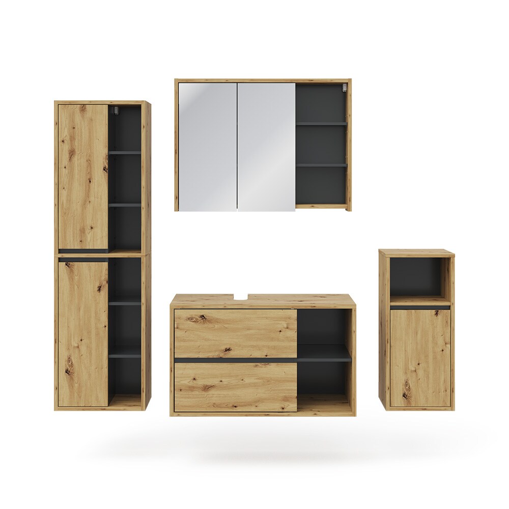 Vicco Badmöbelset Viola Eiche Anthrazit modern Badezimmerschrank Badschrank Badezimmermöbel Waschtischunterschrank Spiegelschrank Midischrank Hochschrank Schranktür Schrankfach Ablage Aufbewahrung