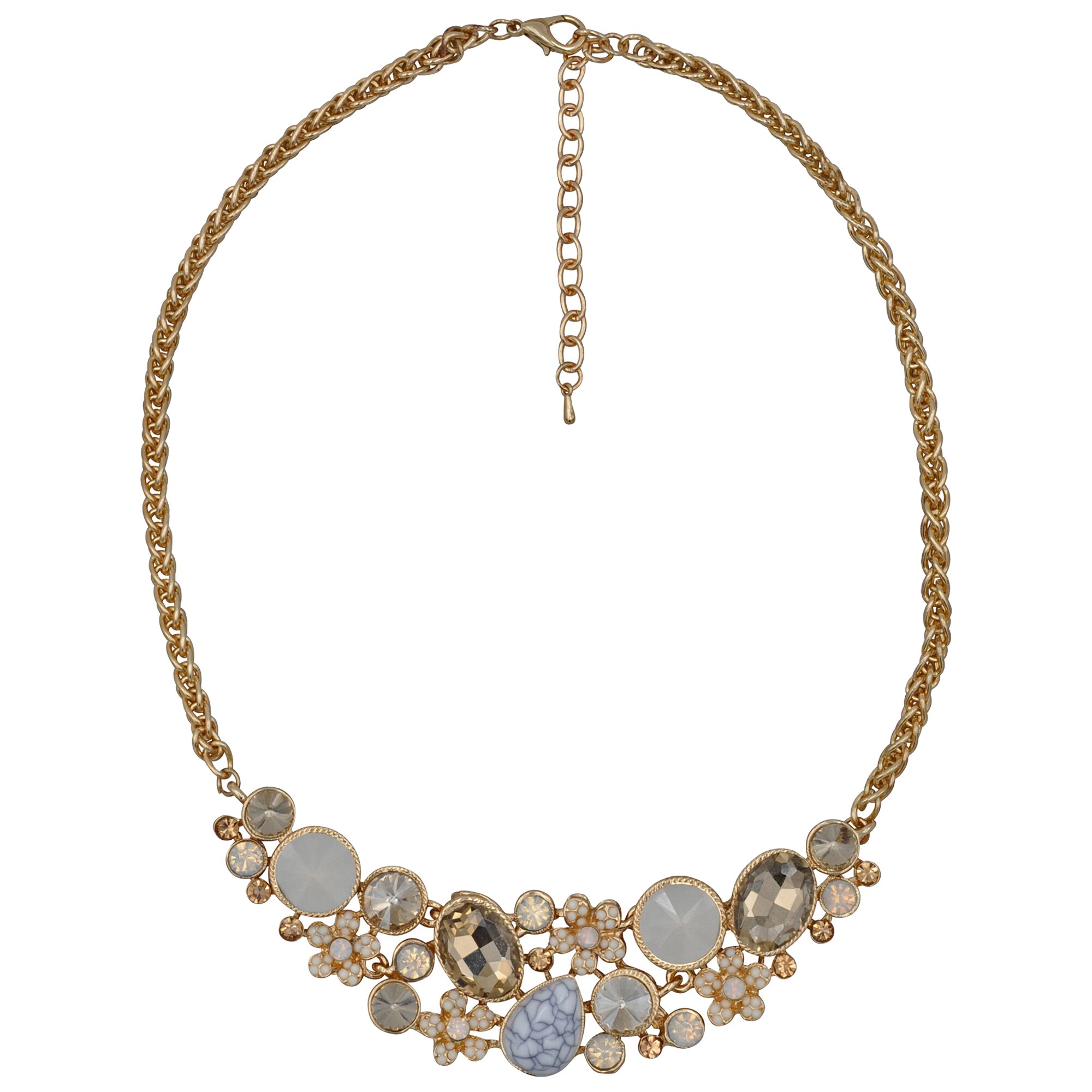 Steuer Modeschmuck Collierkette Metall Mittelteil Blütenzierde gold/kristall/champagner