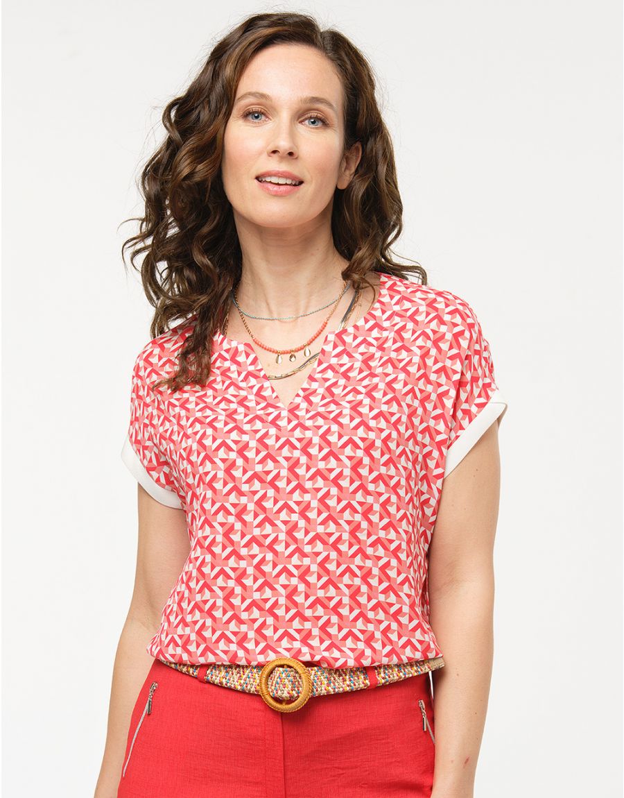 Blouse rouge imprimé 60s