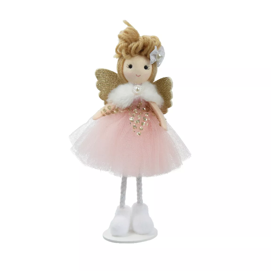 Ange de Noël debout (H18 cm) Poupée conte de Fée Rose