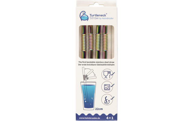 Turtleneck Straw Biegsamer Trinkhalm aus Edelstahl 4 Stück / 22 cm inklusive Reinigungsbürste