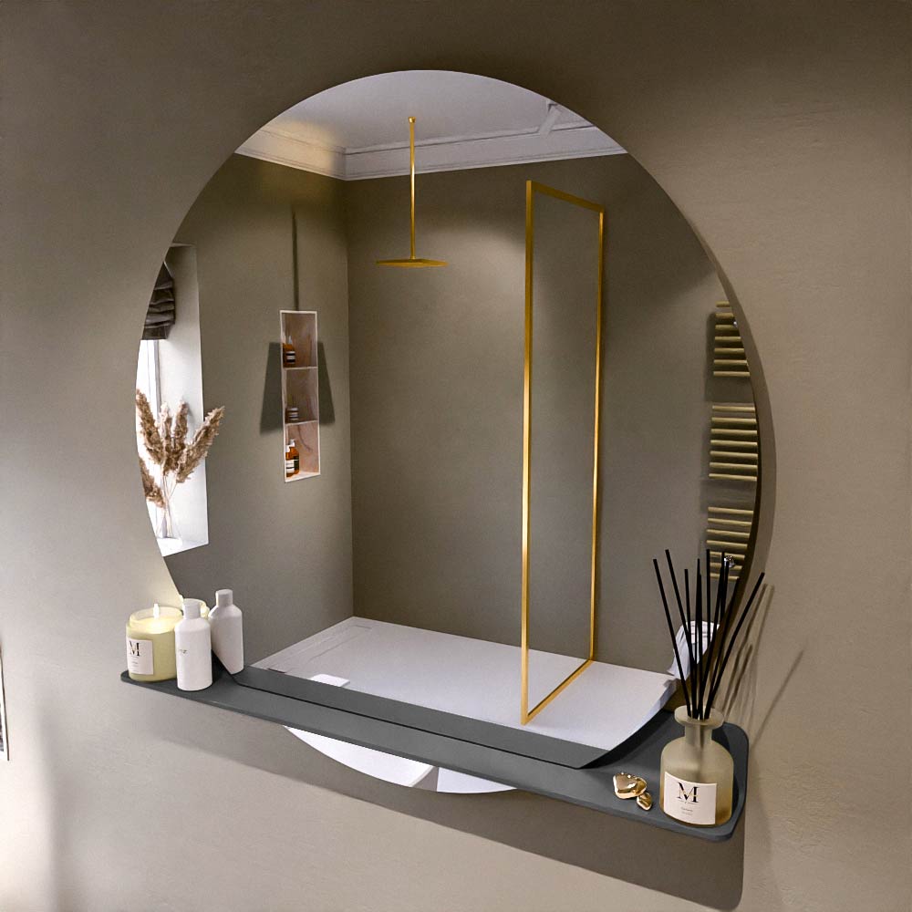 Mondiaz Spot spiegel rond Ø120cm met planchet dark grey