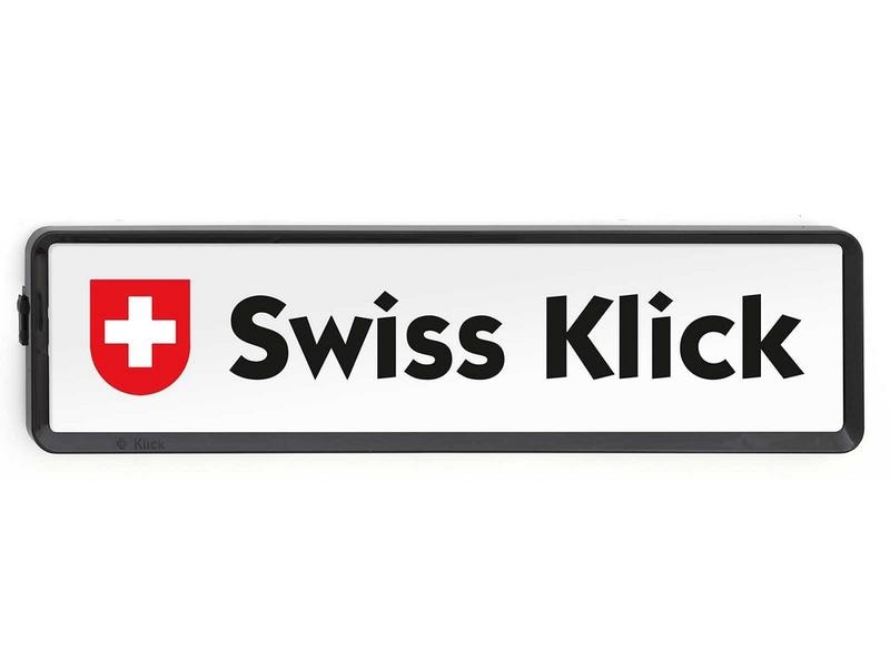 Swiss Klick Kennzeichenhalter Langformat Hinterseite Schwar Nummernschild für hinten im Langformat 11 x 51 cm